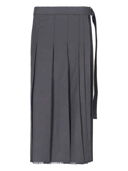  Lvir Pleated Fringed Midi Skirt - Grey 