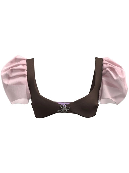  Maccapani Britney Puff-sleeve Bra Top - Brown 