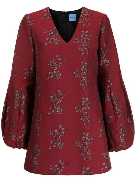  Macgraw Jacquard Rose-embroidery Minidress - Red 