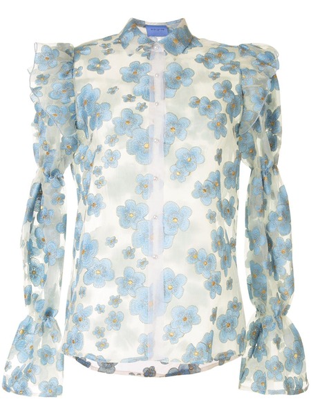  Macgraw Souffle Embroidered Organza Blouse - Blue 