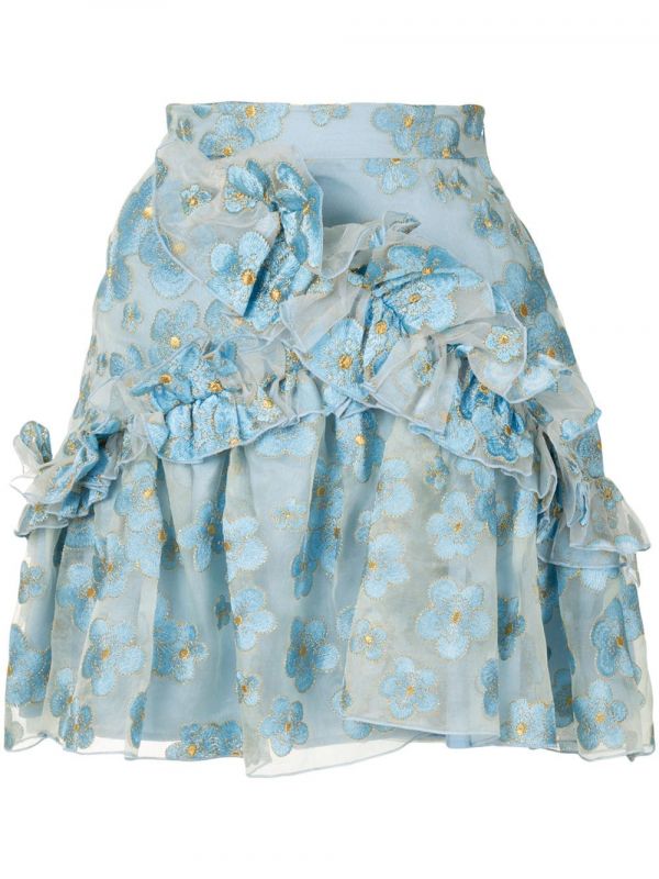  Macgraw Souffle Ruffle Trim Mini Skirt - Blue 