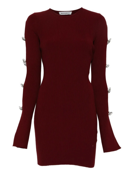  Mach & Mach Bow-embellished Ribbed Dress - Red 
