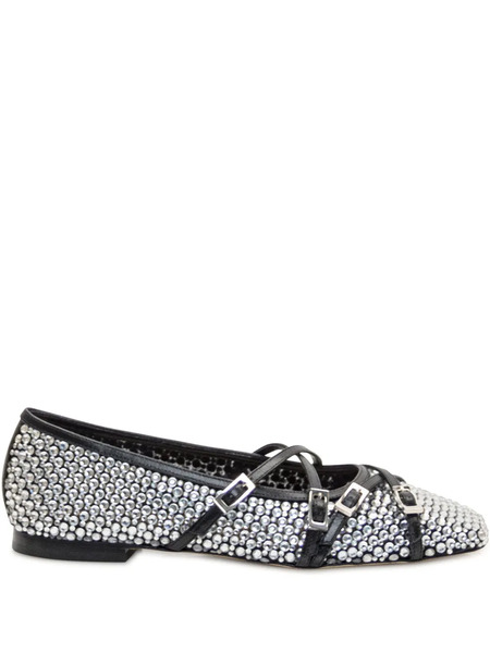  Mach & Mach Crystal Net Ballerina Shoes - Black 