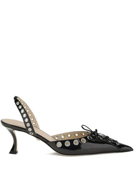  Mach & Mach Crystallised Corset Slingback Pumps - Black 