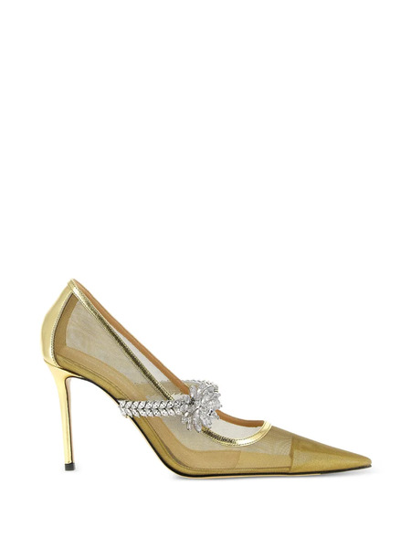  Mach & Mach Flower-detail Pointed Pumps - Gold 