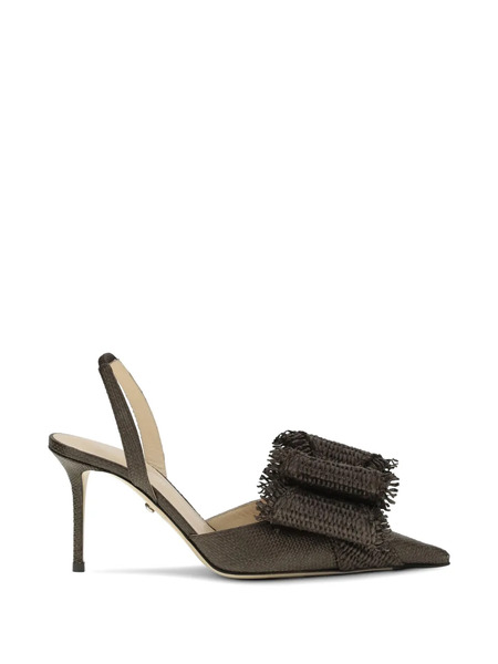  Mach & Mach Raffia Fringed Slingback Sandals - Brown 