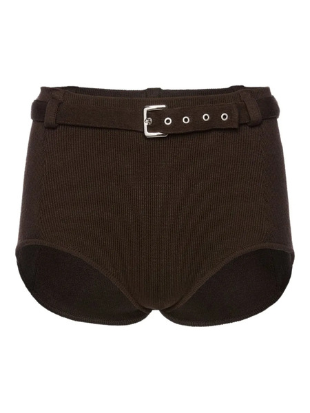  Magda Butrym Belted Ribbed-knit Shorts - Brown 