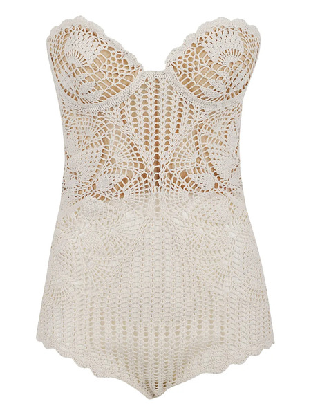  Magda Butrym Crochet Scalloped Bodysuit - Neutrals 