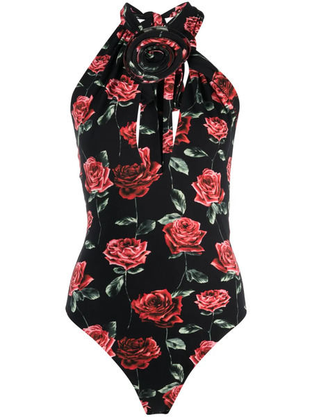  Magda Butrym Floral-print Keyhole-neck Bodysuit - Black 
