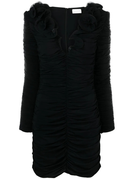  Magda Butrym Flower Decolte Long-sleeve Minidress - Black 