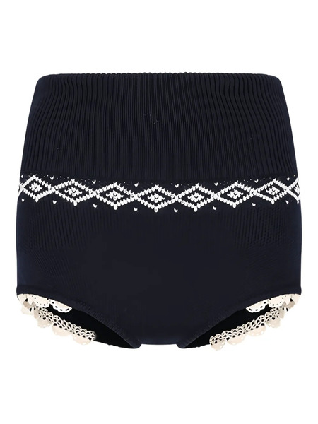  Magda Butrym Geometric-print Ribbed Shorts - Blue 