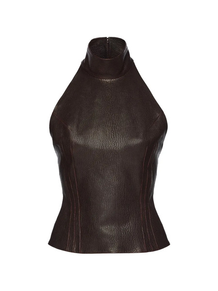 Magda Butrym High-neck Leather Top - Brown 