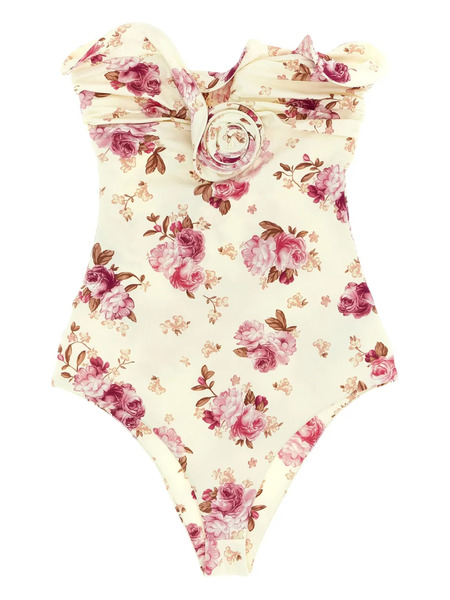  Magda Butrym Re26 Ruffled Floral-print Swimsuit - Neutrals 