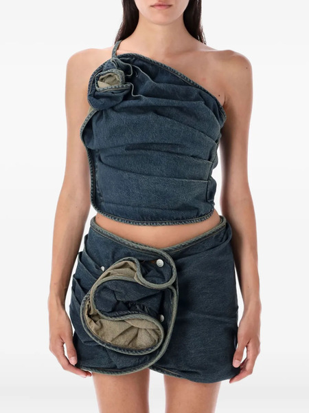  Magda Butrym Rose-detail Denim Top - Blue 