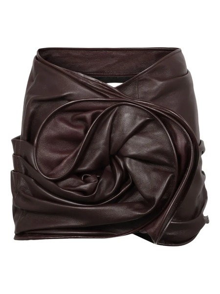  Magda Butrym Rose-draped Leather Mini Skirt - Brown 