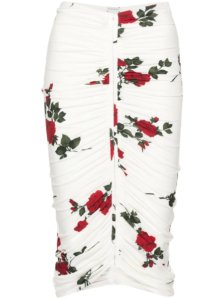  Magda Butrym Rose-print Ruched Midi Skirt - White 