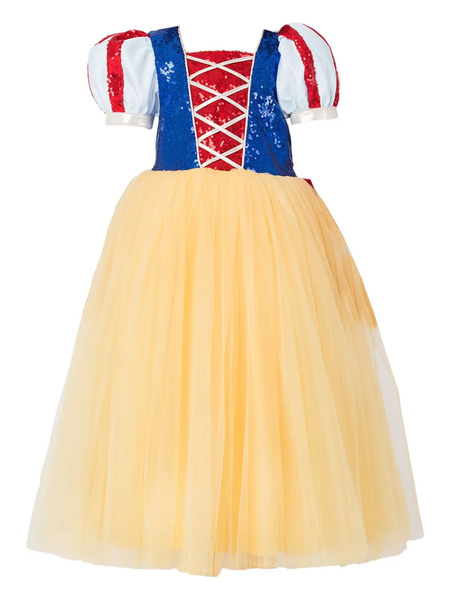  Magical Costumes Sequin-embellished Puff-sleeve Dress - Yellow 
