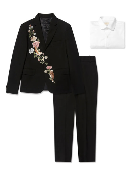 Maison Ava Olwyn Floral-embroidered Three-piece Suit - Black 