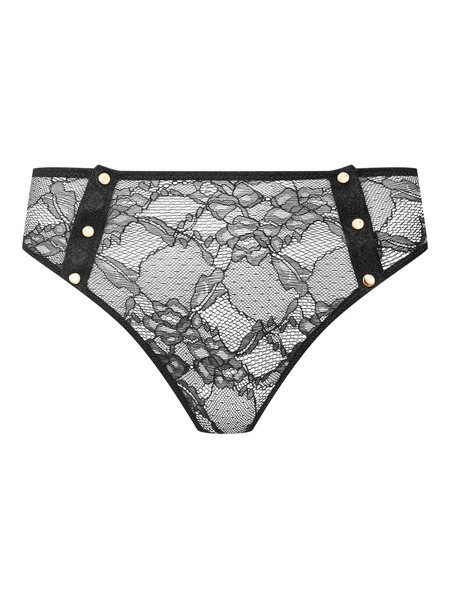  Maison Close Lace Button High-waist Thong - Black 