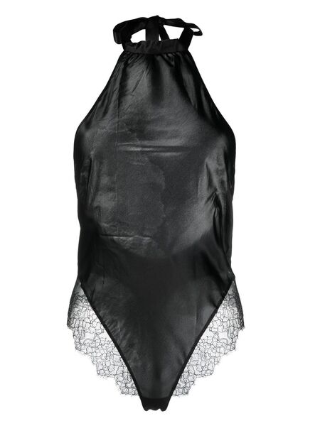  Maison Close Lace-trim Silk Bodysuit - Black 