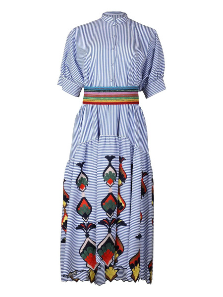  Maison Common Stripe-pattern Midi Dress - Blue 