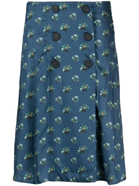  Maison Kitsuné Floral-print Wrap Skirt - Blue 