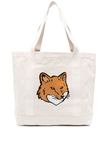  Maison Kitsuné Fox Head Canvas Tote Bag - Neutrals 