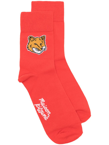  Maison Kitsuné Fox Head Logo-intarsia Socks - Red 
