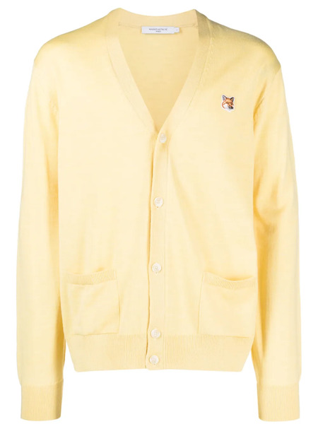  Maison Kitsuné Fox Head-patch Knitted Cardigan - Yellow 