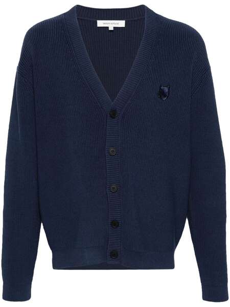  Maison Kitsuné Fox Head-patch V-neck Cardigan - Blue 