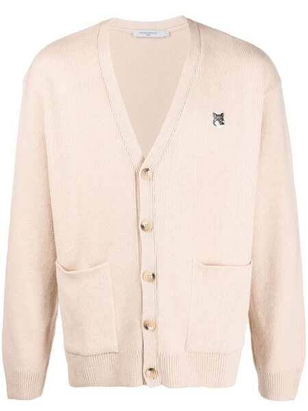  Maison Kitsuné Fox Head Patch Wool Cardigan - Neutrals 
