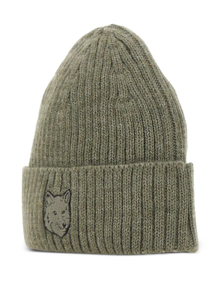  Maison Kitsuné Fox-head Ribbed Beanie - Green 
