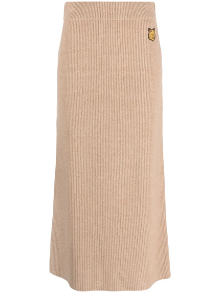  Maison Kitsuné Fox-patch Ribbed-knit Skirt - Neutrals 