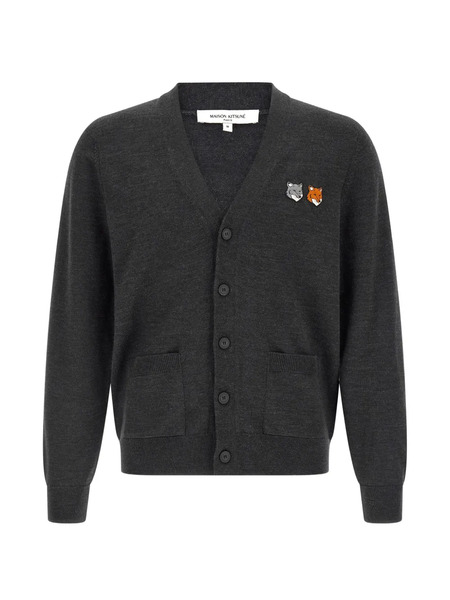  Maison Kitsuné Fox-patch V-neck Cardigan - Grey 