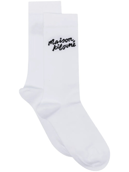 Maison Kitsuné Handwriting Logo-intarsia Socks - White 