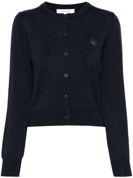  Maison Kitsuné Logo-appliqué Wool Cardigan - Blue 