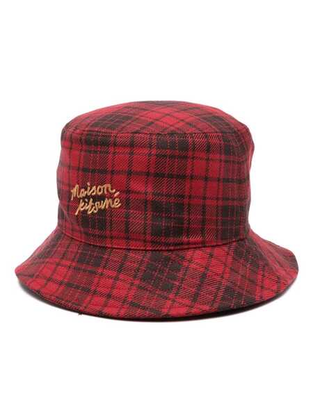  Maison Kitsuné Logo-embroidered Checked Bucket Hat 