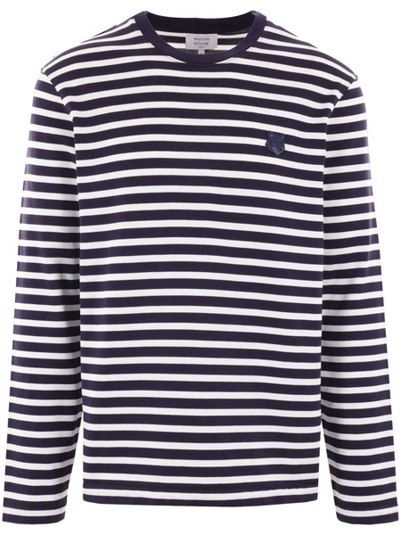  Maison Kitsuné Logo-patch Striped Jumper - Blue 