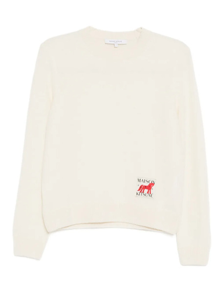  Maison Kitsuné Logo-patched Round-neck Jumper - Neutrals 
