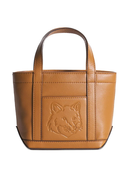  Maison Kitsuné Mini Fox-head Embossed Leather Tote Bag - Brown 