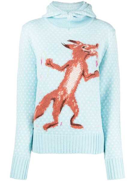  Maison Kitsuné Printed Knit Hoodie - Blue 