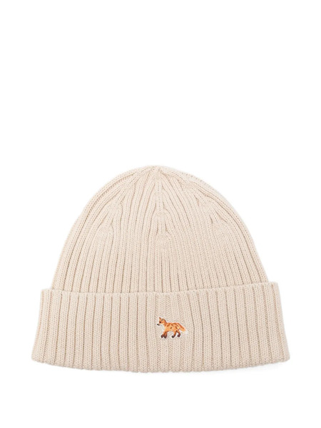  Maison Kitsuné Ribbed Embroidered Beanie - Neutrals 
