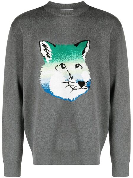  Maison Kitsuné Vibrant Fox Head Intarsia Pullover - Grey 