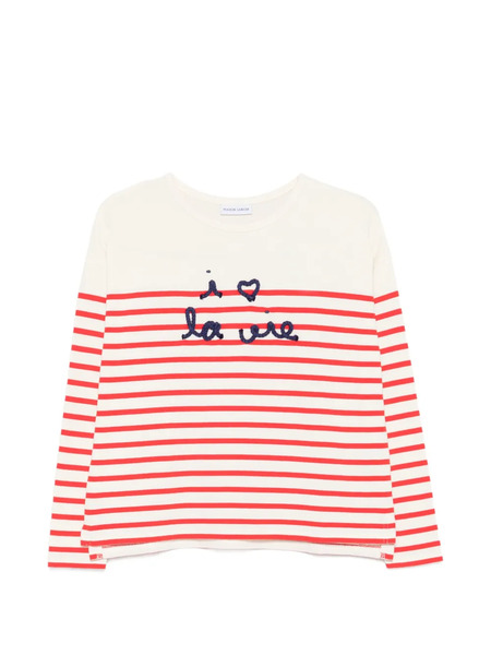  Maison Labiche I Love La Vie Embroidered Cotton Top - Neutrals 