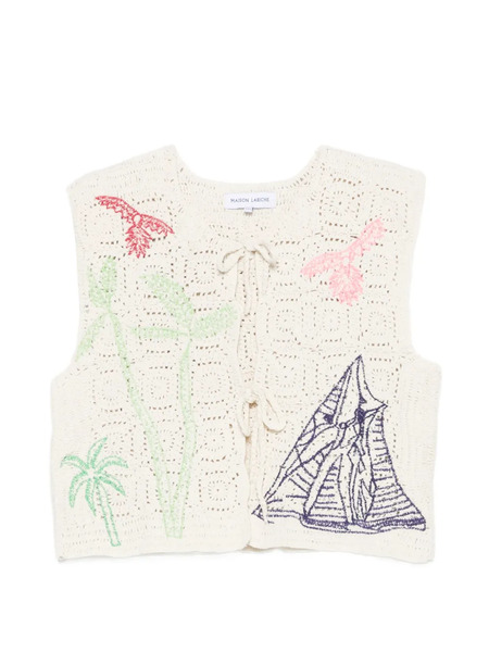  Maison Labiche Piver Crochet Embroidered Gilet - Neutrals 