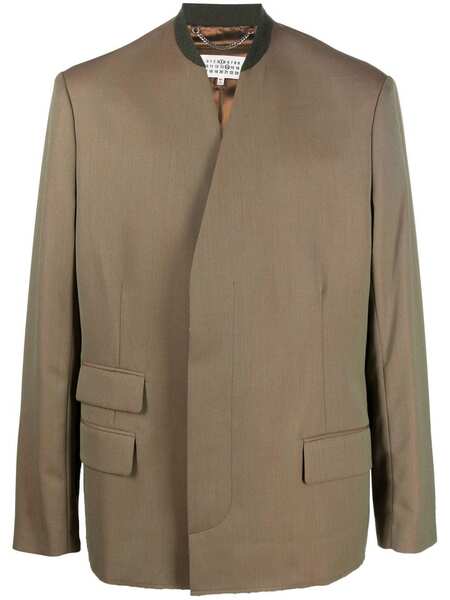  Maison Margiela Collarless Single-breasted Wool Blazer - Neutrals 