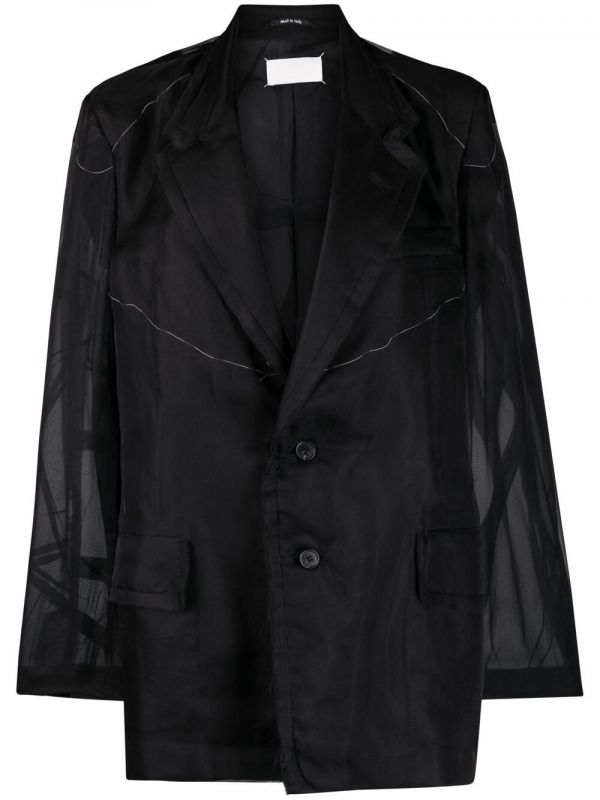  Maison Margiela Sheer-panel Single-breasted Jacket - Black 