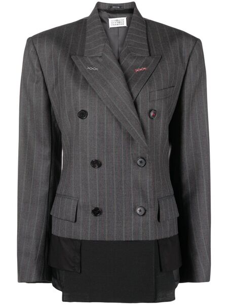  Maison Margiela Spliced Pinstriped Wool Blazer - Grey 