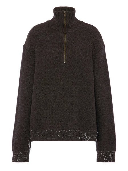  Maison Margiela Wool Zip Sweater - Brown 