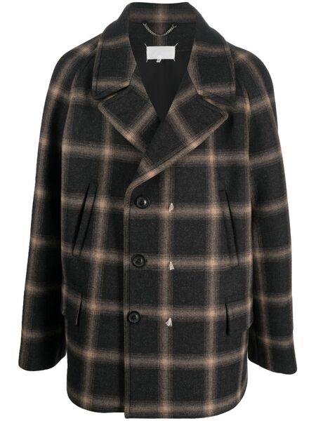  Maison Margiela X Pendleton Checked Wool Peacoat - Black 